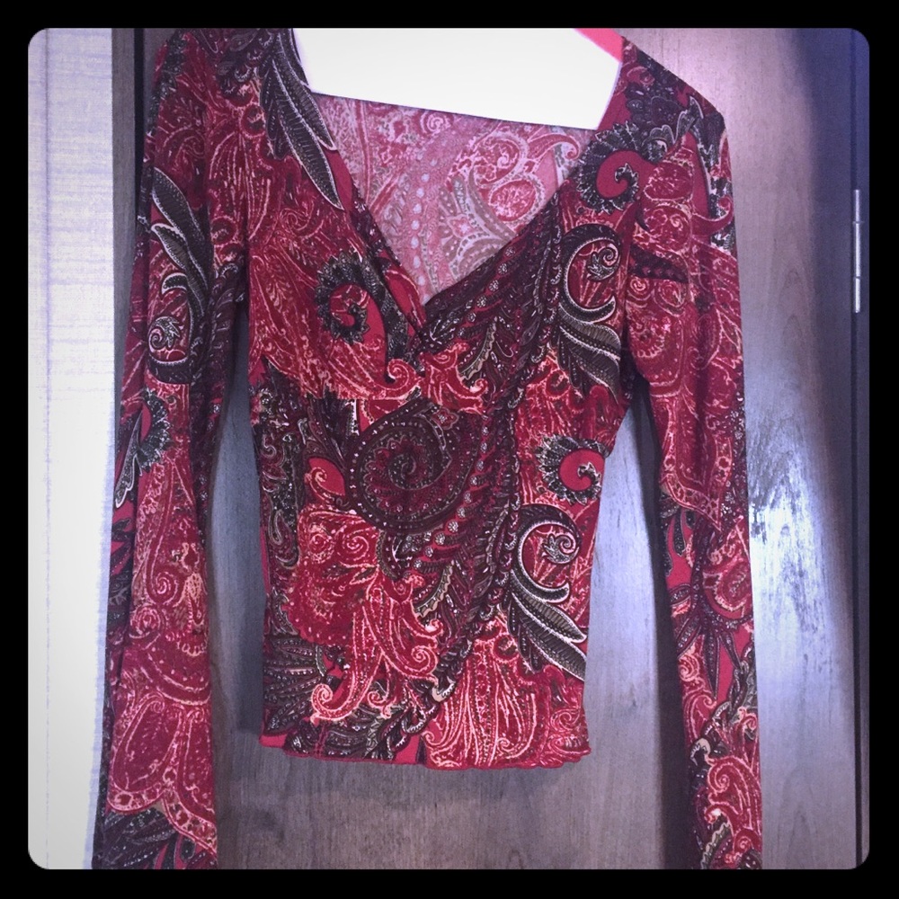 Paisley Long Sleeve Shirt that Ties In Back